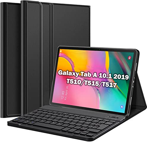 Nanhent Clavier Coque pour Samsung Galaxy Tab A 10.1 2019 (SM-T510/T515/T517), AZERTY Français Amovible Bluetooth sans Fil Clavier Étui Housse pour Tablette SM-T510/T515/T517 (Tab A 10.1 2019)