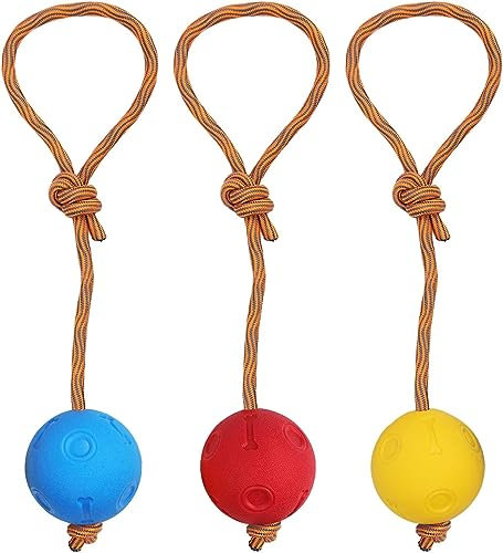 LATRAT 3 palline per cani con corda, pallina da lancio con corda per cani grandi e piccoli