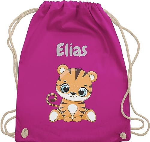 Turnbeutel Rucksack - Tiere - Süßer Tiger Tigers Wildkatze - Unisize - Fuchsia - wechselwäsche beutel kita personalisierter stoffbeutel kinder personalisierte geschenke motiv sportbeutel tasche