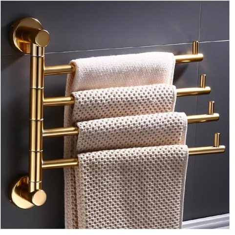 Porte-Serviettes Murale Salle de Bain Pivotant Doré, Barres Porte Serviettes pour Salle de Bain et Cuisine,Sèche-Serviettes en Aluminium Massif Antirouille, Étanche, Porte Serviette Montage Mural (Co