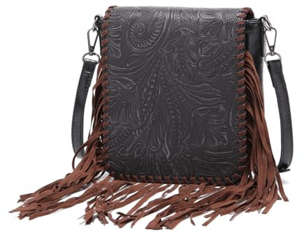 Crossbody-Tasche für Damen, PU und gewebte Western-Fransen, wasserdichte Quasten, Crossbody-Tasche, Schwarz