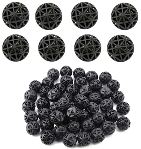 ieron 50 Stück Bio poröser Filter 16 mm biochemisches Kugelwasserfiltermaterial mit Baumwolle für Aquarium, Teich, Aquarium, Wasserfallbrunnen
