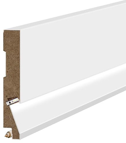 Plinthe en MDF lisse, longueur 207 cm, hauteur 8 cm, épaisseur 1,6 cm