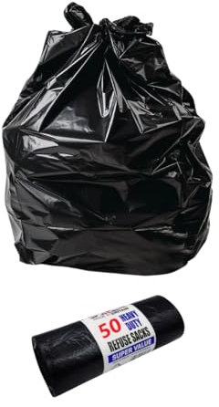 50 Heavy Duty Refuse Sacks, Kitchen Bin Liners, Large Bin Bags, Strong Leak Resistant Rubbish Bin liners, Dustbin Waste Bag Roll for Kitchen Home Office DIY Garden Waste, 70 Litres - Black