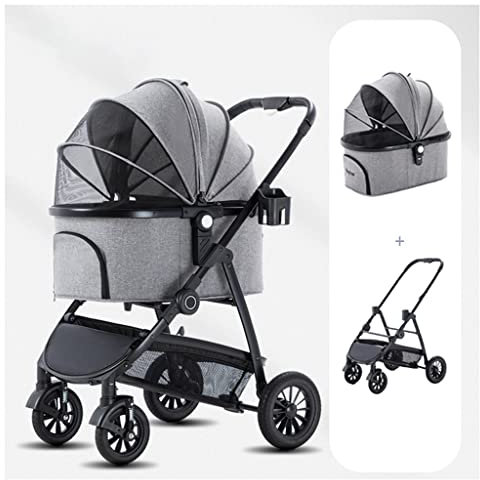 SCHAAN 2-in-1-Hunde-Kinderwagen für kleine mittelgroße Hunde, Haustier-Kinderwagen für Katzen und Hunde, Faltbarer 4-Räder-Reisewagen mit Ablagekorb und Getränkehalter, Leichter Welpen-Kinderwagen,