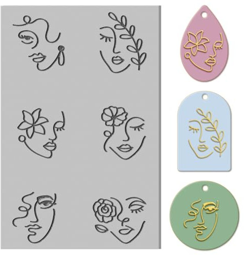 CHGCRAFT Ton-Tonstrukturmatte mit floralem abstraktem menschlichem Gesicht, Modelliermasse, Modelliermuster-Pad, Texturblätter für Modelliermasse, Ohrringe, Schmuck, 10,2 x 6,6 cm