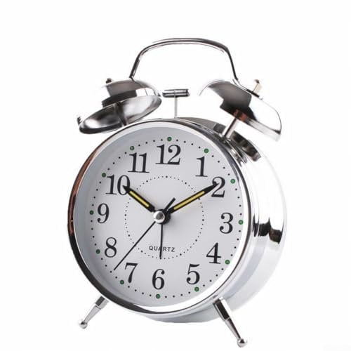 UTTASU Classic Double Bell Alarm Clock Traditional Bedside Table Clock with Luminous Hands Large Easy-to-Read Face Metal Case Chrome Finish Silent Non-Ticking Quartz Movement