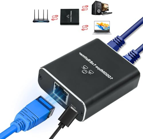 Teaque Gigabit Ethernet Switch 2 Port- Ethernet Splitter 1 to 2, Network Switch with USB-C Power Cable, LAN Internet Splitter Ethernet for Computer, Hub, Router, Set-Top Box, Digital TV