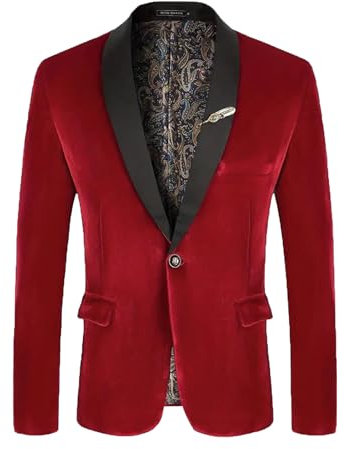 RUMAOZIA Americana de terciopelo para hombre, con un botón, para boda, esmoquin, fiesta, blazer ajustado, traje de un botón, chaqueta de esmoquin, chaqueta de traje para cena, baile de graduación, O