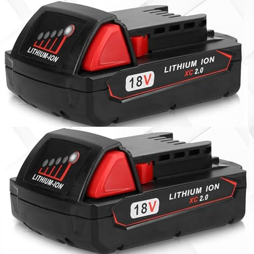 ZahoTse Milwaukee 48-11-1820 M18 Lot de 2 batteries compactes 18 V REDLITHIUM 2.0 (18 V, 2,0 Ah, 36 Wh, 2000 mAh)