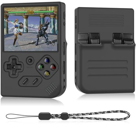 Silikon Hülle Kompatibel mit Anbernic RG35XX Plus, Anti-Kratzer, Waschbar, Stoßfest Silikon Schutzhülle für RG35XX Plus mit Lanyard - Schwarz