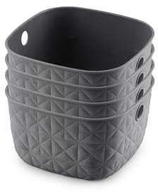 CURVER Softex 4x 3L Storage Baskets, 100 percent Recycled Material, Lightweight, For Bathroom, Living Room, Kitchen, Dark Grey