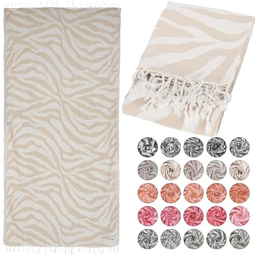 Lukkum® Oeko-TEX® Zebra Muster Pestemal Strandtuch Saunatuch Badetuch Hamamtuch Groß Baumwolle Duschtuch Handtuch Fouta Pareo Yoga Decke Sporttuch Sarong (Dust Storm, Zebra 185 x 90cm)