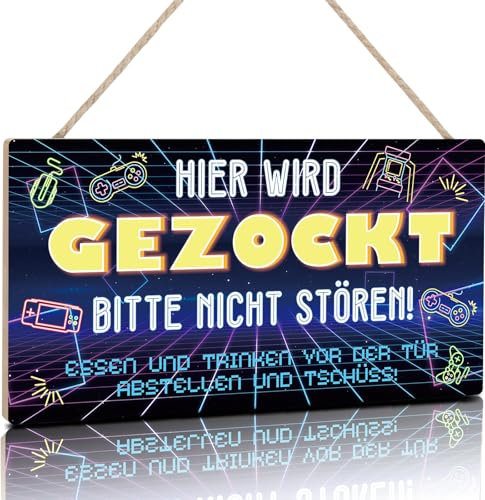 TOARTI Gaming Holzschild Zocker Gaming Zimmer Deko Schild Partydeko Zocker Geschenkidee Deko Spielzimmer Schüler Türschild Holzschild für Spiele Gamer Geburtstagsgeschenk Dekoration für Jungenzimmer