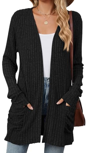MYCOLORBLUE Strickjacken für Damen Elegant Cardigan Gestrickt Stretch Langarm Strickcardigan Tops mit Taschen