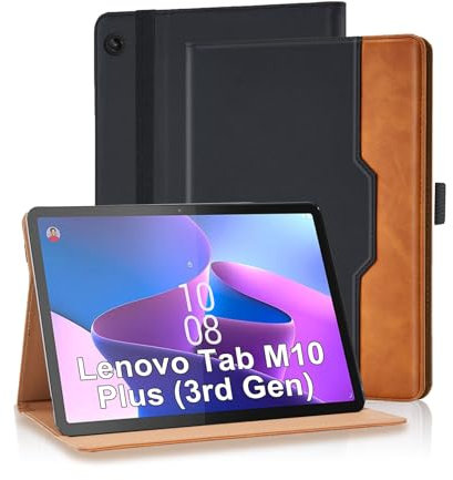 Vkooer Case for Lenovo Tab M10 Plus 3rd Gen 10.6 Inch 2022 PU Leather Multi-Angle Viewing Folio Case Protective Stand Cover with Front Pocket and Fixing Band for Lenovo Tab M10 Plus 3rd Gen - Black