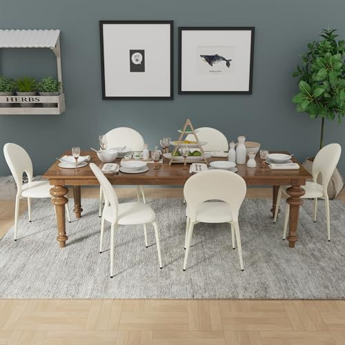 Chleby 6er Set Eleganten Esszimmerstühlen aus Kunstleder Stuhl mit gepolstertem Sitz und Metallbeinen Bequemer Schalenstuhl für Esszimmer, Wohnzimmer, Schlafzimmer, Küche Cremefarben