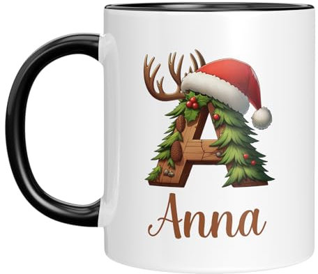 Personalisierbare Tasse mit Weihnachtsbuchstaben und Name | Geschenkidee für Weihnachten | Kaffeetasse
