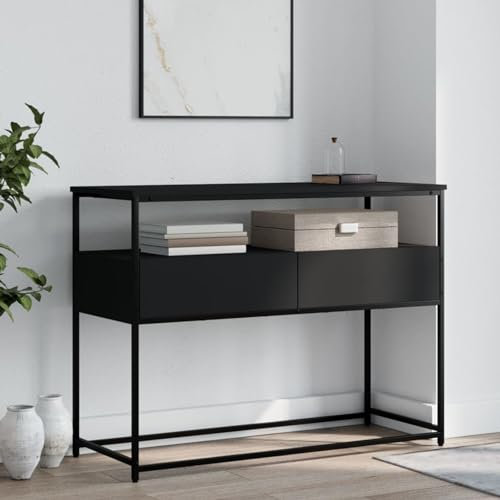 Gecheer Table Console Noir 100x40x75 cm Bois d'ingénierie, Meuble d’entrée avec Tiroir et Étagère, Table de Bout de Canapé pour Salon, Entrée, Couloir ou Salle à Manger