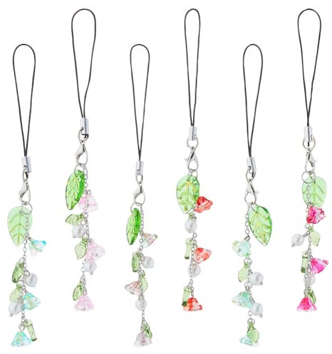 DICOSMETIC 6 Stück Blumen Handyanhänger Acrylglas Handykette Blume Handyschmuck Niedliche Phone Accessories Ästhetische Blumen Anhänger Für Handy Tasche Schlüsselanhänger Kamera Decor