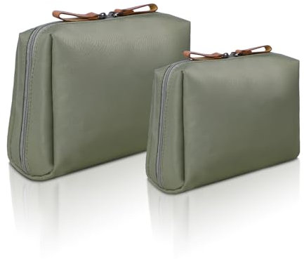Schminktasche Klein 2-teiliges Set,Make up Tasche Klein wasserdichte Nylon-Aufbewahrungstasche, Kosmetiktasche Damen mit Mehreren Fächern, Geeignet für die Aufbewahrung von Kosmetika (2, Grün)