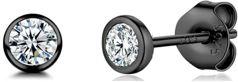 WOVEE 1 Paar 4mm Ohrstecker Schwarz Sterling Silber Ohrringe 925 Zirkonia Stecker
