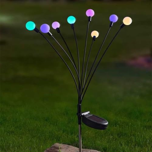 Garden Mile Solarleuchten für den Außenbereich, Gartenleuchte, wetterfest, solarbetrieben, LED-Umrandung, Kugel, Pfahlleuchten für Terrasse, Wegbeleuchtung (8 Solarkugeln, mehrfarbig)
