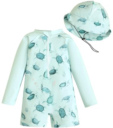 Odizli UV Kleidung Baby Jungen Langarm Marine Tier Drucken Reißverschluss Badeanzug + Schutz Sonnenhut