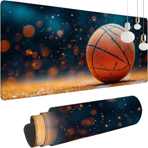 Negro Baloncesto Alfombrilla Raton XXL 900x400x3mm Ordenador Grande Gaming Mouse Pad, Desk Mat para Jugadores, lavable Base Antideslizante de Caucho Natural, Accesorios Escritorio Decor, Regalo y-193