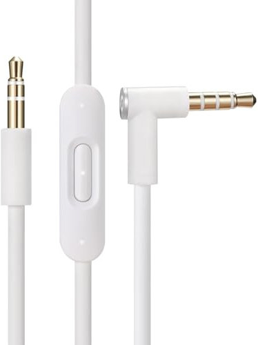 3.5mm Replacement Audio Cable for Beats Headphones - Compatible with Solo Pro/Studio/Executive/Mixr, Detox & Pill - in-Line Mic & Volume Control (White)