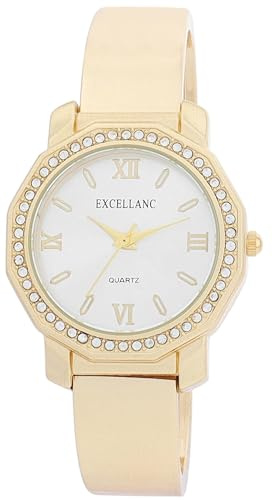 Excellanc Damen-Spangenuhr Metall Armreif Römischen Ziffern Länge 15 cm Quarz-Armbanduhr Geschenkidee für Frauen (Gold/Weiß)