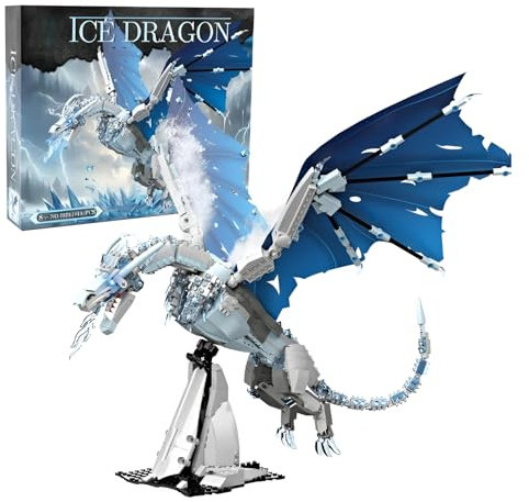 DzirePada Ideen Eisdrachen Bausteine Bausatz, Drachen Modell STEM Spielzeug, Tiere Klemmbausteine für Fans Home Decor, Kreatives Geschenk für Kinder Jungen & Mädchen Erwachsene (1019 Stück)