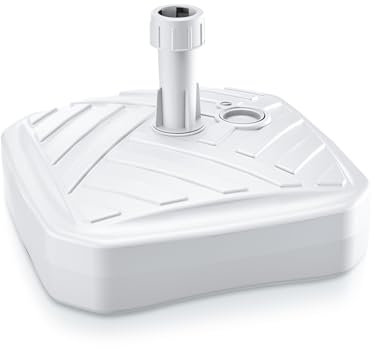 DIKEL Sonnenschirmständer 39x39 cm befüllbar mit Wasser oder Sand 12 L | Robuster Schirmständer aus wetterfestem Kunststoff | Stabiler Sonnenschirmfuß für Terrasse, Garten und Strand | Weiß