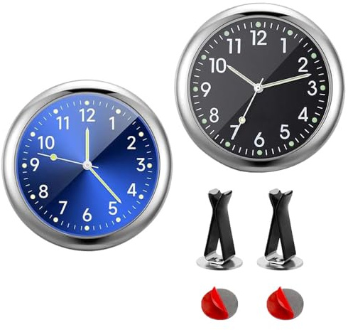 UQTUKO Auto uhr, 2 Stück Mini Uhr für Auto Armaturenbrett Dashboard mit Lüftungsschlitz Clip und Klebepad Autouhr zum Kleben Quarzuhr kleine Wanduhr für Auto Innendekoration Home Decor