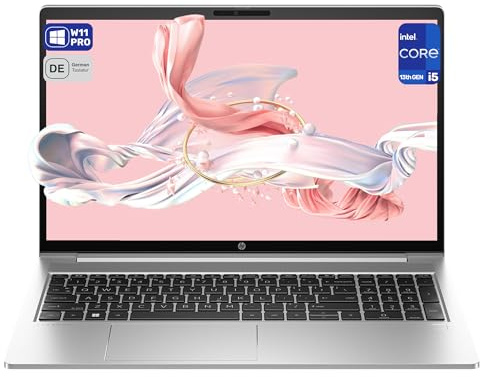 HP ProBook 450 G10 Laptop, Intel Core i5-1334U, 16 GB DDR4 RAM, 512 GB PCIe SSD, 15.6 Full HD (1920x1080) Display, Intel Iris Xe Graphics, Backlit QWERTZ Tastatur, Windows 11 Pro, Silber