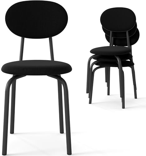 Murago Stackable Mid Century Modern Dining Chairs Set of 4, Stacking Kitchen Chairs Featuring Upholstered Back & Seat and Dense Foam Cushions, Steel Frame, 400 Lb. Capacity, Black