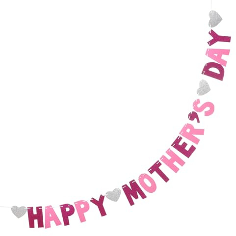 TOYANDONA Happy Mother'S Day Banner Muttertag Papier Wimpelkette Partydeko Rosa Glitzernd Hängend Innenbereich