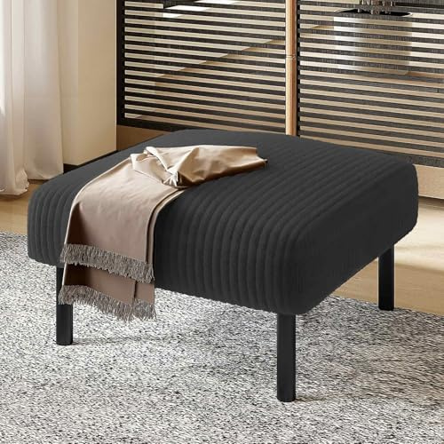 EURHCIO Repose Pied Salon,Tabouret en Velours Côtelé,Repose Pied Canape,Structure Métal,pour Salon Bureau Chambre (Gris, Pouf)