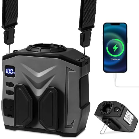 Portable Waist Fan Clip On, 10000mAh Rechargeable Wearable Under Shirt Fan with LED Light Max 30H Work Time, Hands-Free Personal Neck Belt Fan with 5 Speeds 13500RPM Airflow for Outdoor Jobsite