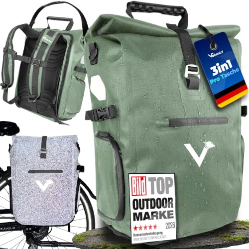 Valkental® - 3in1 Fahrradtasche Pro - Das Original - Hochwertiges Nylon - 23L Volumen - Geeignet als Gepäckträgertasche, Rucksack & Umhängetasche - 100% Wasserdicht - Fahrradtasche für Gepäckträger