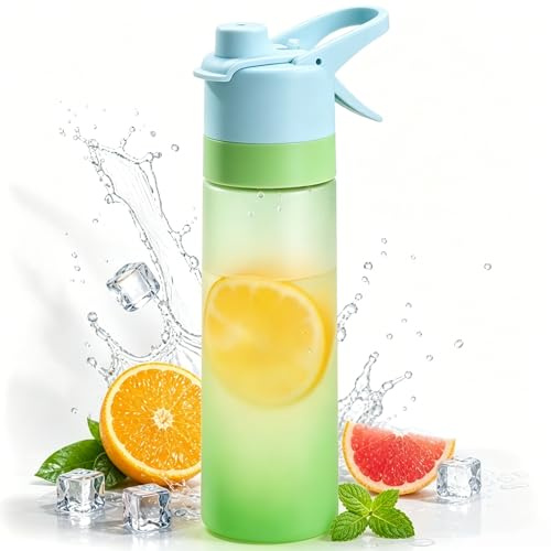 Gourde avec Brumisateur Vaporisateur 700ml, Gourde Sport Isotherme Réutilisable à Large Ouverture avec Sangle, Bouteille Spray d’Eau pour Course, Vélo et Randonnée Extérieur(Blue)