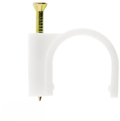 Zenitech - Lote de 100 Ganchos de Fijación Ø6mm - Plástico de Alta Calidad - para Cables, Manguitos y Cables Planos - Fijación Rápida con Clavo Especial para Hormigón - Certificado CE - Blanco