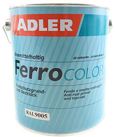ADLER Ferrocolor - RAL9005 Tiefschwarz 2,5 L - 3in1 Rostschutzfarbe - Metallfarbe mit speziellem Rostschutz für Metall Eisen, Stahl, Zink und Aluminium innen und außen - Metalllack