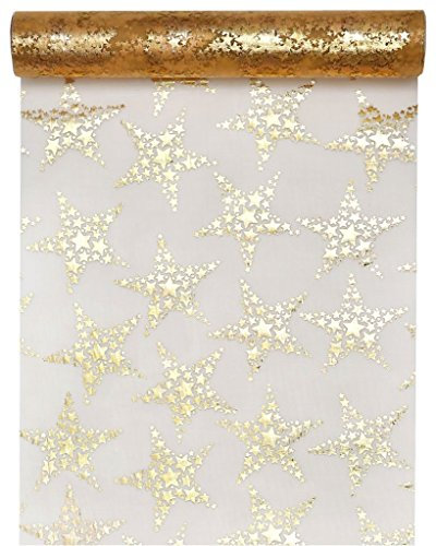Es Weihnachtet sehr.. Tischband Tischläufer GOLDENE STERNE 5,00 x 0,28 m