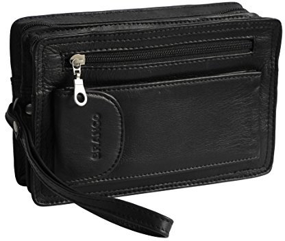 Branco Leder - Exquisite Leder HerrenHandgelenktasche, Herrentasche,Handtasche, Ledertasche, Doppelkammer verfügbar - präsentiert von ZMOKA® (Schwarz)
