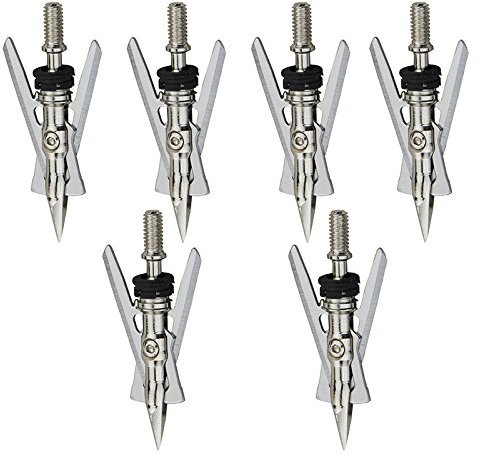 Mangobuy Broadheads Lot de 6 pointes de flèche pointues en acier à 2 lames Diamètre de coupe 50 mm 100 grains Pour chasse en plein air