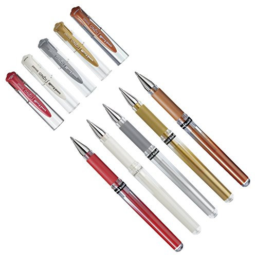 5 Stück Gelroller uni-ball® SIGNO UM 153, Schreibfarbe: Metallic Edition (metallic rot, silber, gold, bronze und weiß)