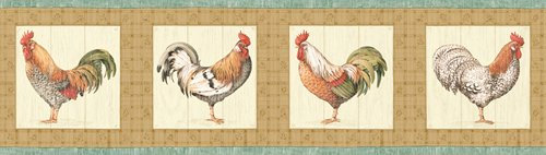 Rooster Farming Farm Country Barnyard Animal Wallpaper Border - Cream