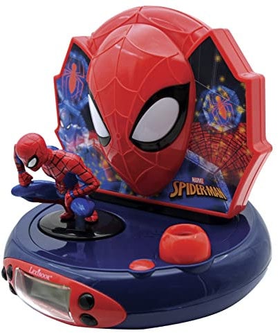 LEXIBOOK Marvel RP500SP Spider-Man Spiderman Lexibook Projector Alarm clock, built-in night light, time projection onto the ceiling, sound effects, battery-powered, children, boy, Blue/Red