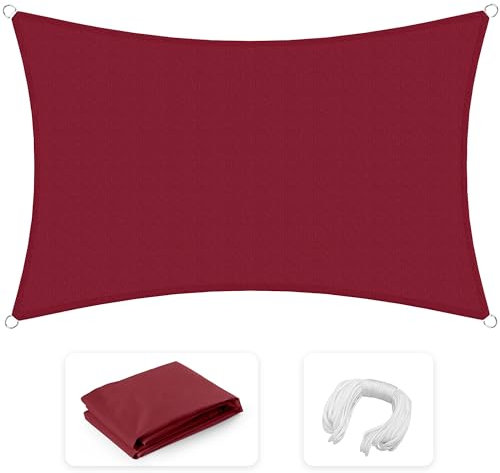jarolift Voile d'ombrage Pare-Soleil rectangulaire, Hydrofuge, Brise-Soleil pour terrasse, Jardin, Balcon, Tissu Polyester 400 x 300 cm, Bordeaux